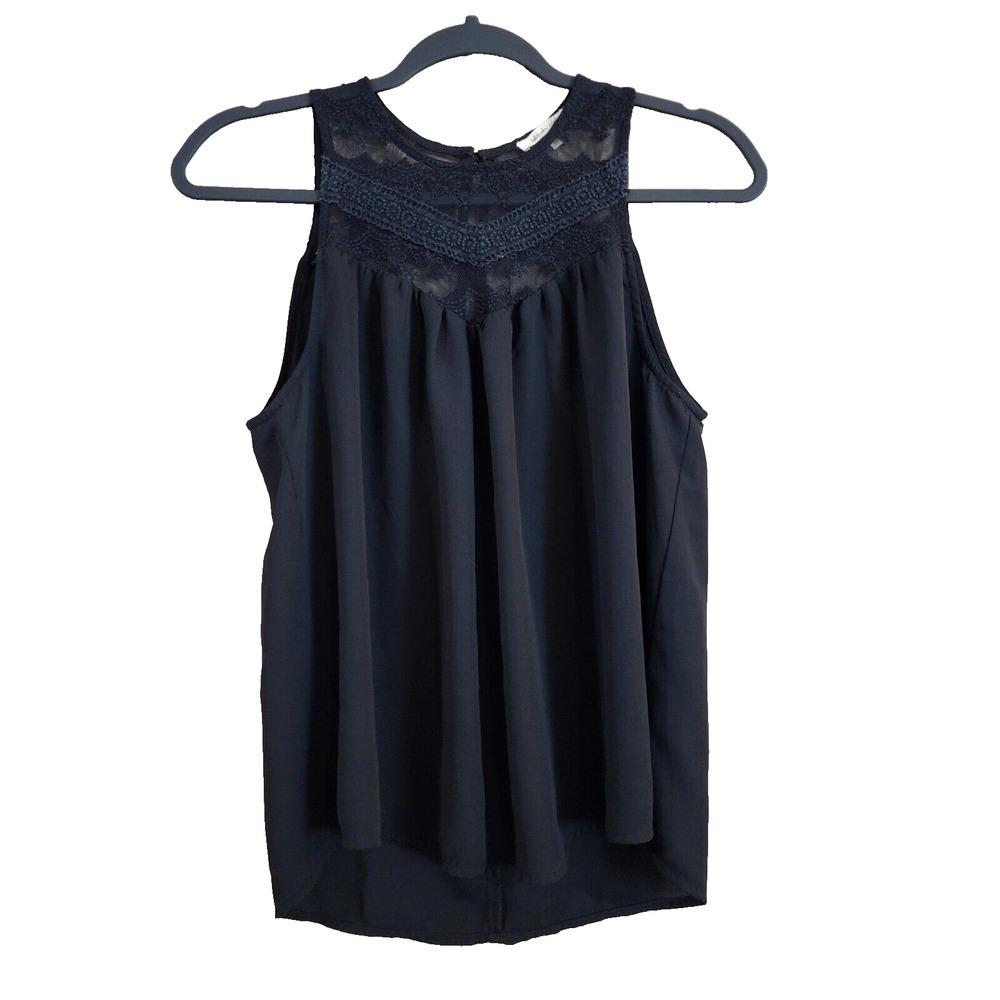 Bleuh Ciel Womens Top Size S Black Pullover Sleeveless Blouse Button Back Lace